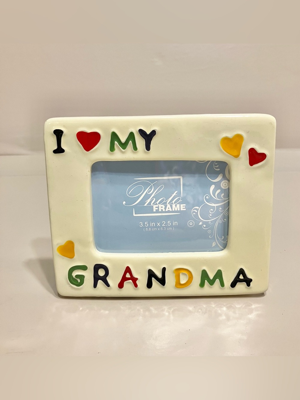 Vintage 90s Ceramic I‎ LOVE MY GRANDMA Photo Picture Frame 3.5 x 2.5